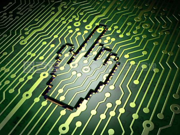 網(wǎng)絡開發(fā)概念鼠標光標在電路板背景